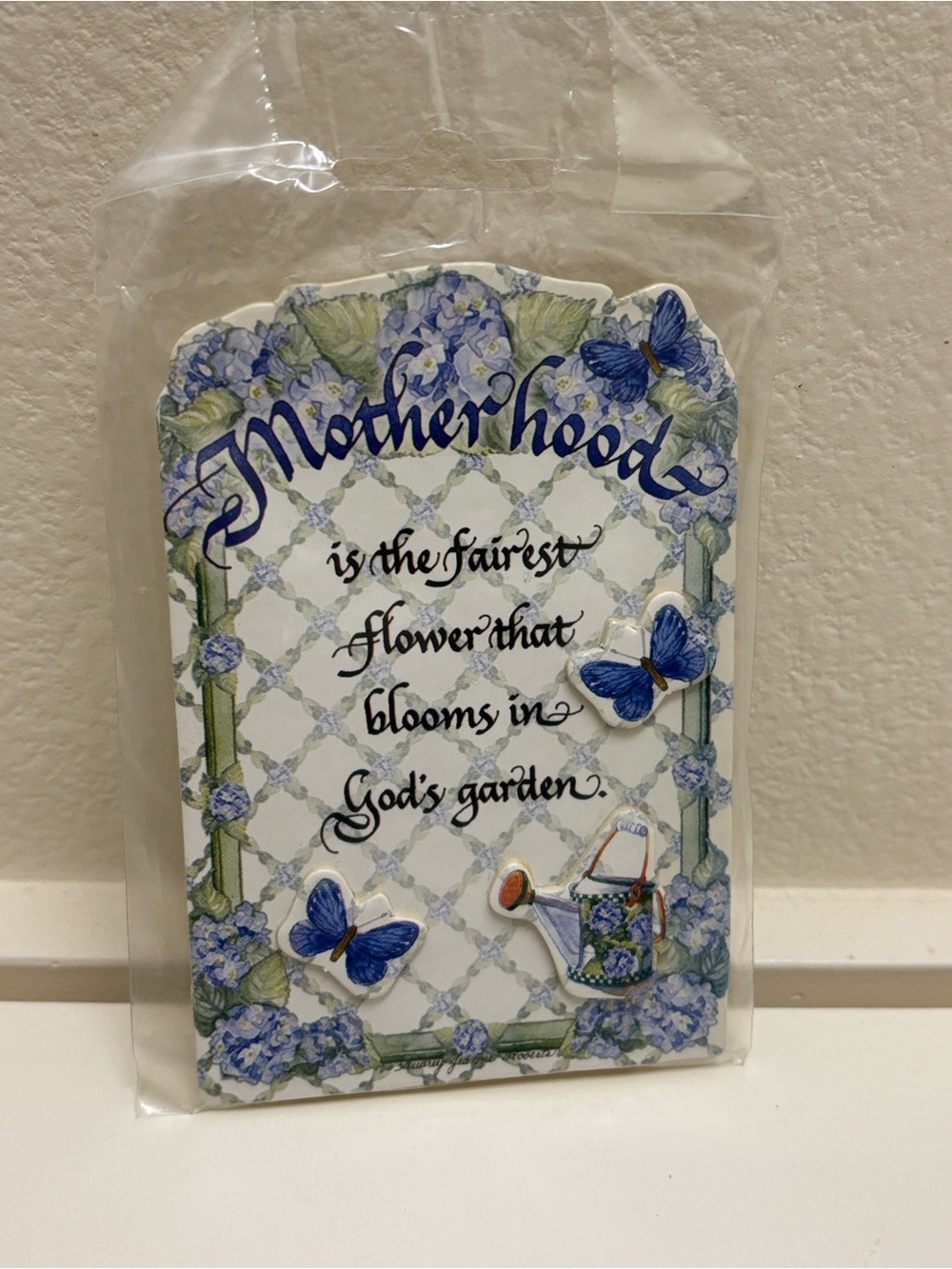 Motherhood Plaque - Blue Floral Vanity Accent